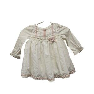Catherine Malandrino Baby Girl Dress Sz 3/6 Months White w/ Pink Accents Cotton